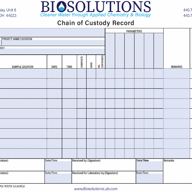 Biosolutions Chain of Custody Form