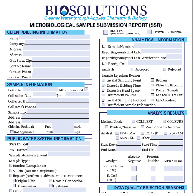 Biosolutions Microbiological Sample Submission Form